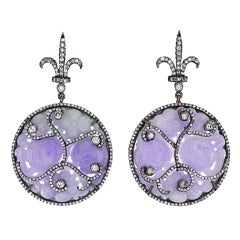 Carved Lavender Jade Diamond Earrings