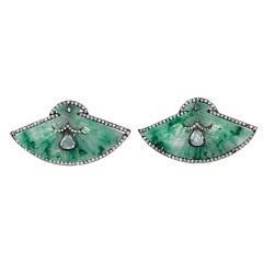 Green Jade Fan Diamond Earrings