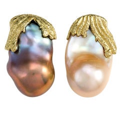 Sunrise and Sunset Baroque Pearl Gold Earclips