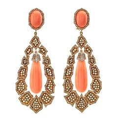 Rose Gold Earrings with Coral and Diamonds