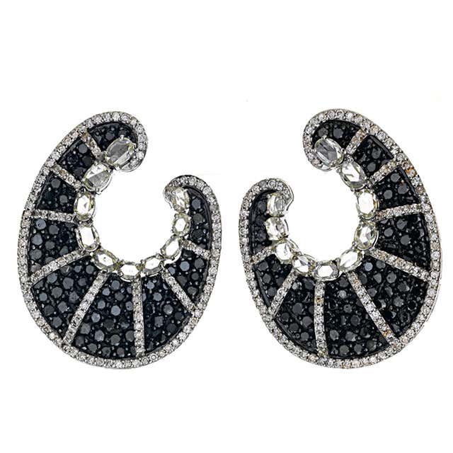Black and White Diamond Scroll Earrings at 1stDibs