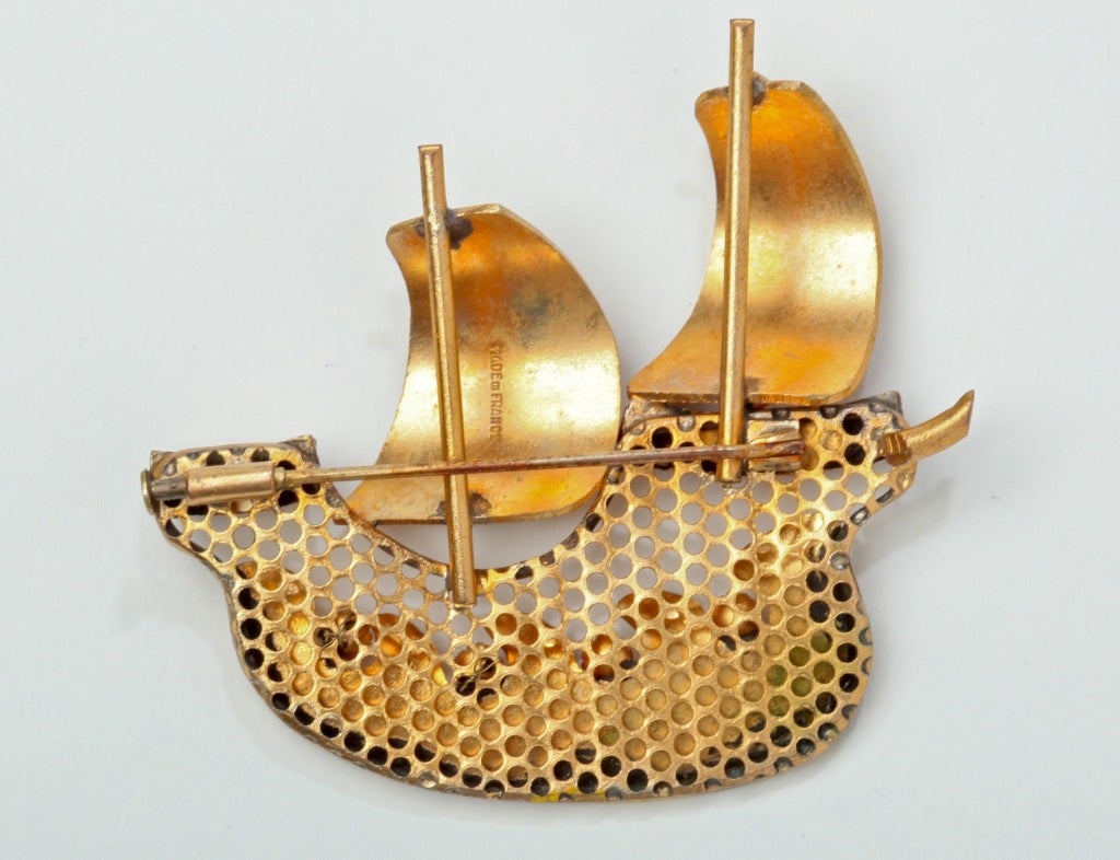 Rare 1940's French Galleon Brooch For Sale 1