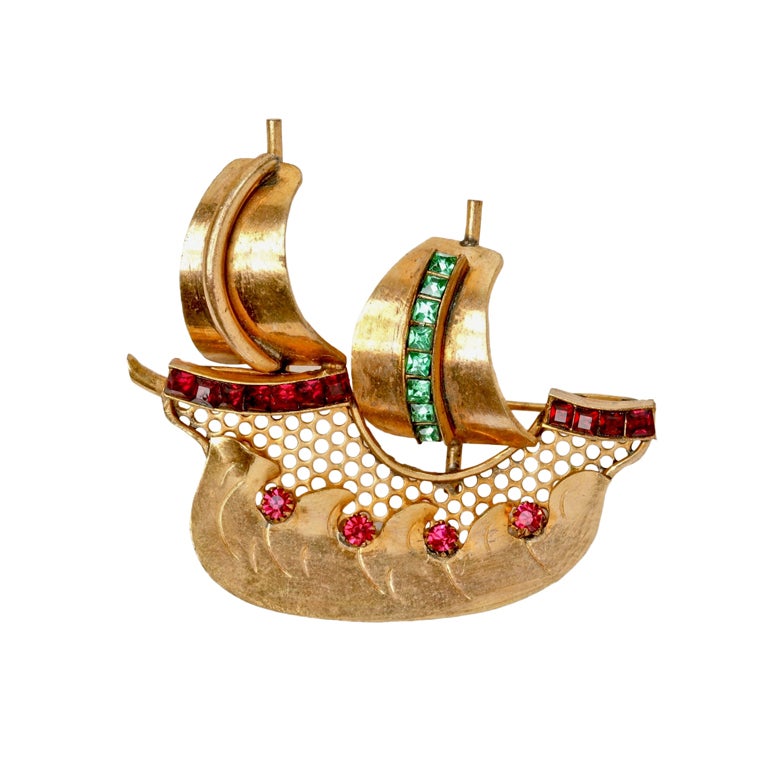 Rare 1940's French Galleon Brooch For Sale