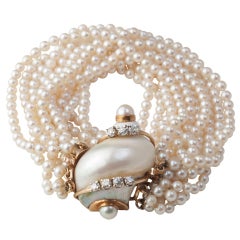 SEAMAN SCHEPPS 18K, Pearl & Diamond Turbo Shell Bracelet