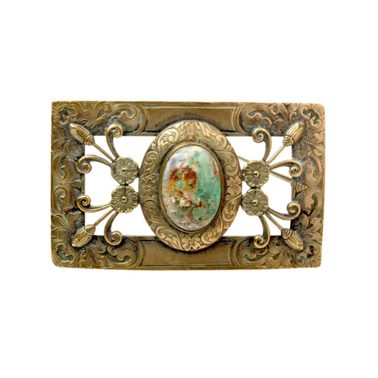 Victorian Turquoise Cabochon & Gilt Metal Brooch