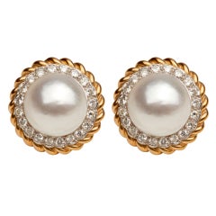TIFFANY & CO.  18K DIAMOND AND MABE PEARL EAR CLIPS