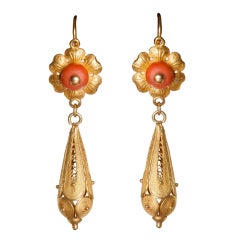 Antique 18K Gold and Coral Earrings