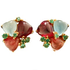 14K Gold Gem Set Earclips