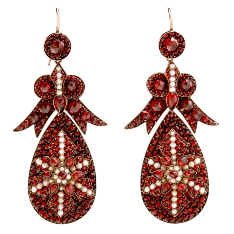 Spectacular Antique Bohemian Garnet Earrings For Sale