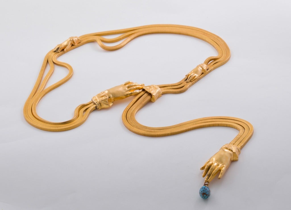 Gilt Metal Necklace attributed to Robert Goosens In Good Condition For Sale In New York, NY