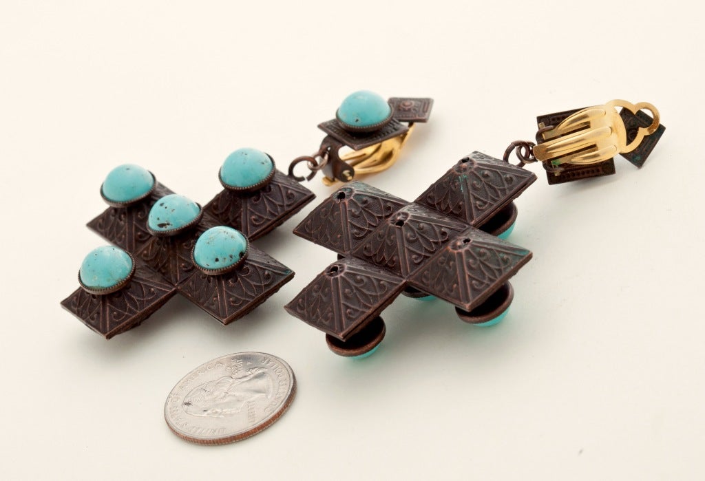 Women's French Turquoise and Copper Earrings