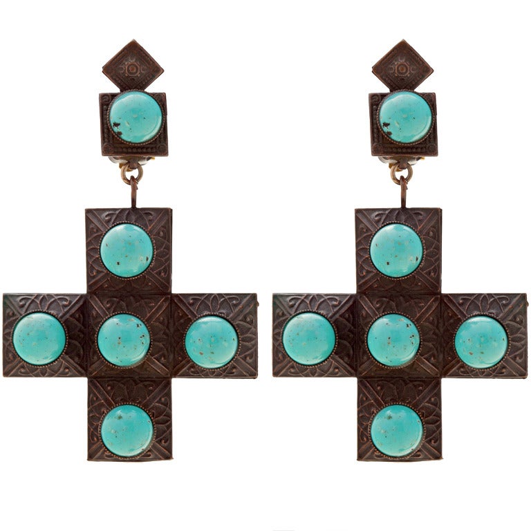French Turquoise and Copper Earrings