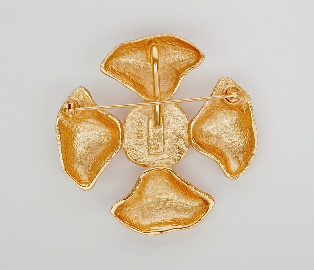 YSL Gilt Metal & Poured Glass Brooch by Robert Goossens In Excellent Condition In New York, NY