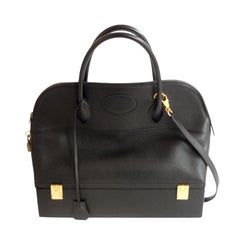 Vintage Hermès 34cm Black Leather Gold Hardware Bolide Macpherson Bag