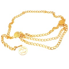 CHANEL Vintage French Signature Triple Strand Logo Link Necklace