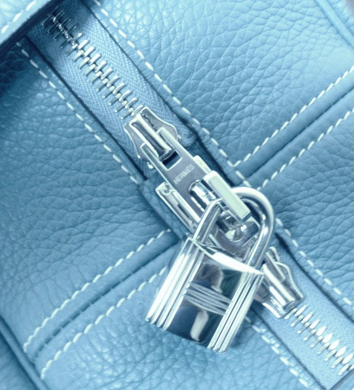 HERMES Victoria II Blue Clemence Leather Travel Tote Handbag 3