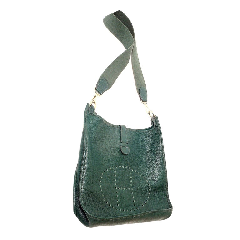 HERMES Evelyne GM Vert Fonce Clemence Leather Shoulder Handbag