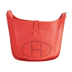 Vintage HERMES Evelyne GM Red Rouge Espom Leather Shoulder Handbag