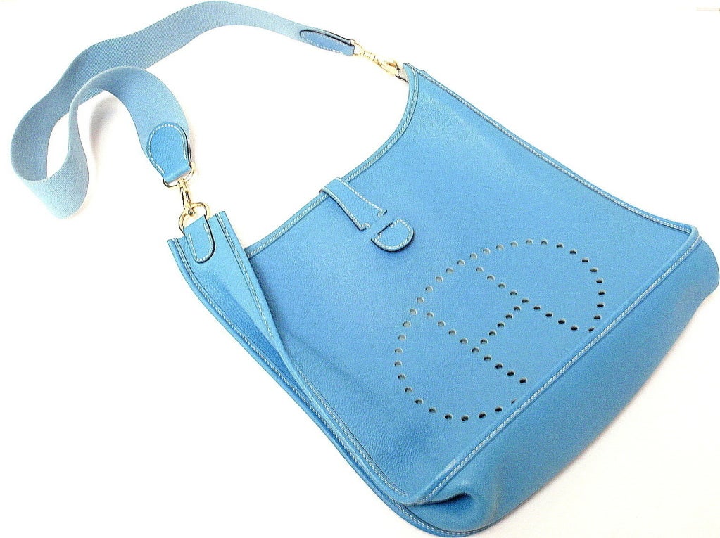 HERMES Evelyne GM Blue Jean Clemence Leather Shoulder Handbag For ...