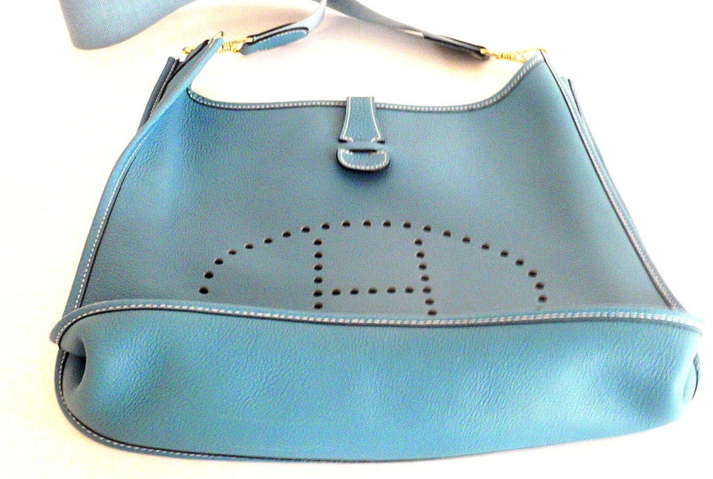 HERMES Evelyne GM Blue Jean Clemence Leather Shoulder Handbag For ...  