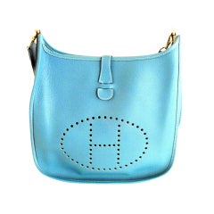 HERMES Evelyne GM Blue Jean Clemence Leather Shoulder Handbag