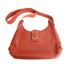 Vintage HERMES Tsako Sako Convertible Red Ardenne Leather Bag