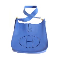 HERMES Evelyne GM Courchevel Leather Blue Hydra Shoulder Bag