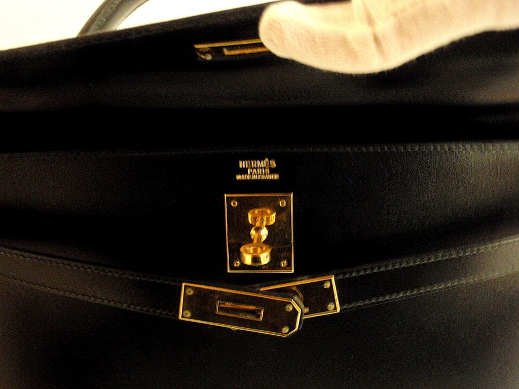 HERMES Kelly 32cm Black Box Leather Handbag from 1992 3