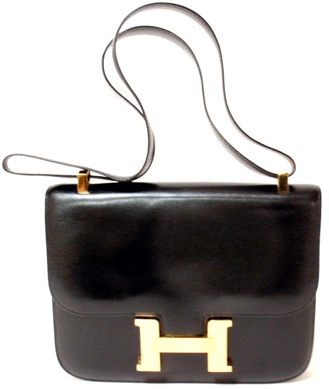 HERMES Constance Black Box Leather Shoulder Handbag