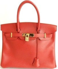 HERMES 30CM RED COURCHEVEL BIRKIN HANDBAG, YEAR 1997