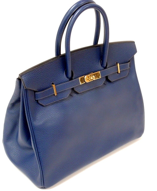 Women's Hermes 35cm Blue Ardennes Birkin Handbag, Year 2001