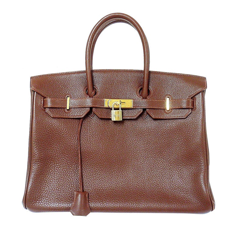 Hermes 35cm Brown Clemence Birkin Handbag, Year 1997