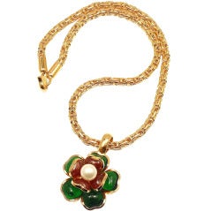 CHANEL Gripoix Glass Camelia Flower Necklace