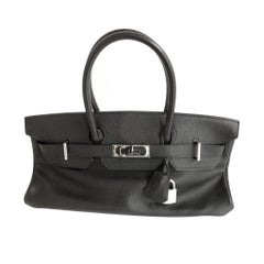 Hermès 42cm Black Clemence Shoulder Birkin Handbag:: Année 2005