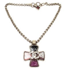 CHANEL Gripoix Glass Maltese Cross Necklace