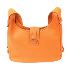 Retro HERMES Tsako Sako Convertible Orange Clemence Leather Shoulder Bag, 1999