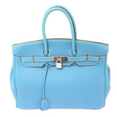 Sac à main Hermès 35 cm en jean bleu Togo Birkin, année 2002