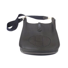 Retro HERMES Evelyne 2PM Black Clemence Leather SHW Shoulder Bag