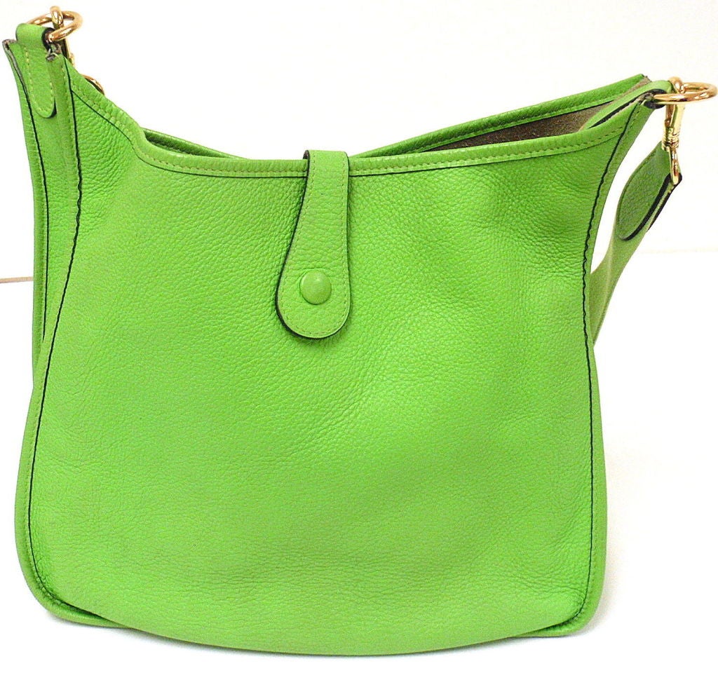HERMES Evelyne GM Candy Apple Green Togo Leather GHW Shoulder Bag ...  