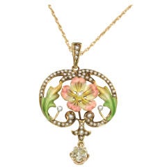 Enamel Flower Seed Pearl 
Diamond Necklace