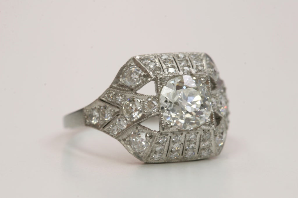 1.00ct H/SI2 old Mine cut diamond set in a platinum vintage mounting.