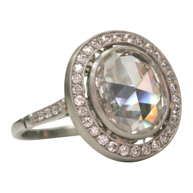 2.56 E/VS2 rose cut diamond EGL certified and set in a platinum hand crafted 