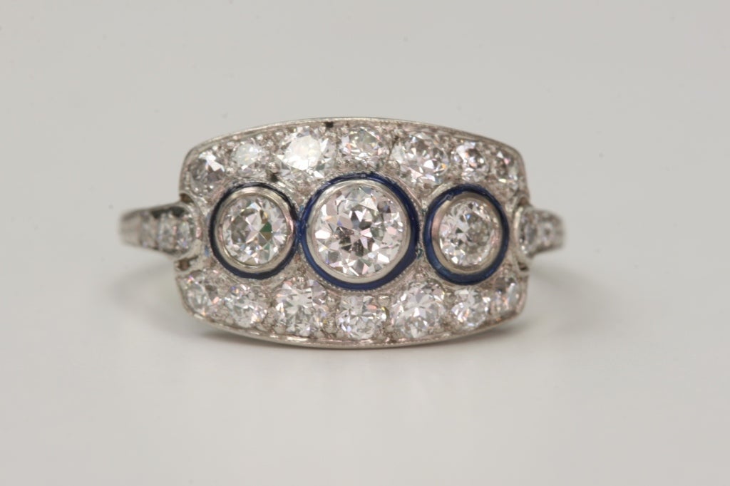 Women's Three Stone Old European Cut Diamond Engagement Ring