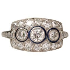 Three Stone Old European Cut Diamond Engagement Ring