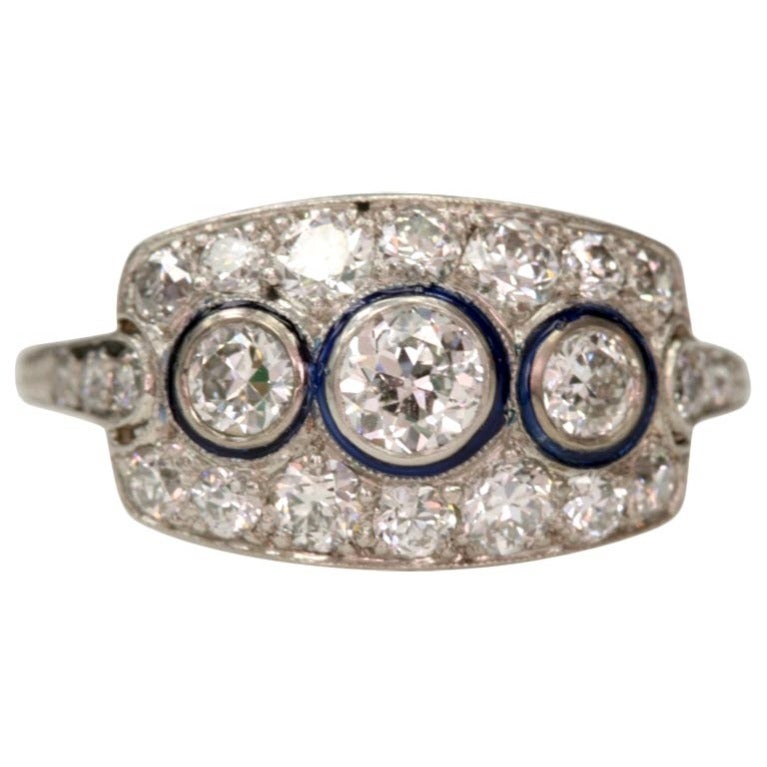 Three Stone Old European Cut Diamond Engagement Ring