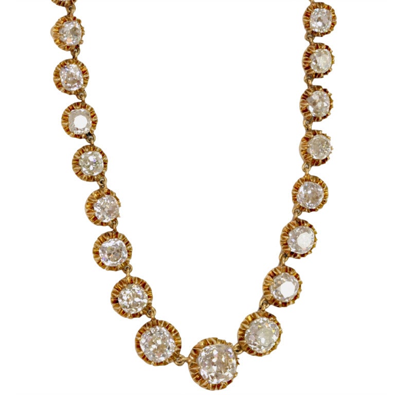 French Victorian Cushion Cut Diamond Necklace at 1stdibs