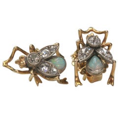 Antique Victorian Diamond and Opal Fly Earrings