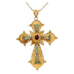 Victorian Gold and Enamel Cross Necklace