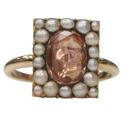 Antique Topaz and Seed Pearl Ring