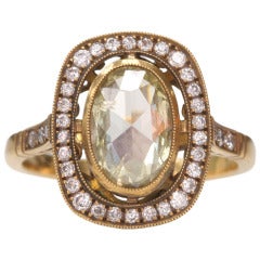 Fancy Yellow Rose Cut Diamond Engagement Ring